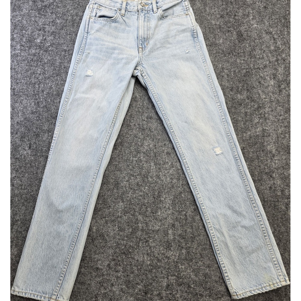 SLVRLAKE Womens Blue Denim Light Wash Mid Rise Slim Straight Jeans, 28